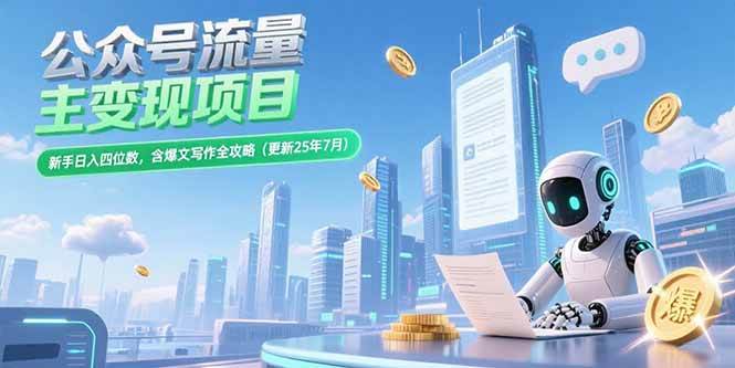 （15340期）公众号流量主变现项目，新手日入四位数，含爆文写作全攻略(更新25年7月)-大熊网创