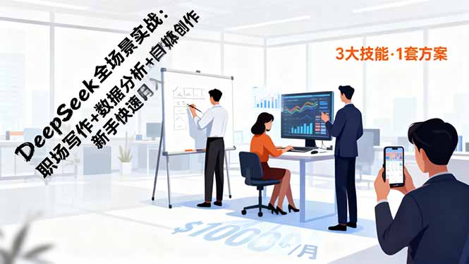 DeepSeek全场景实战：职场写作+数据分析+自媒体创作，新手快速月入过万-大熊网创
