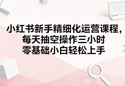 小红书新手精细化运营课程，每天抽空操作三小时，零基础小白轻松上手-大熊网创