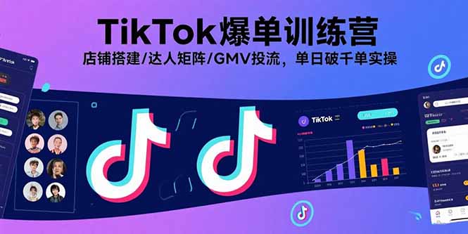 TikTok爆单训练营，店铺搭建/达人矩阵/GMV投流，单日破千单实操-大熊网创