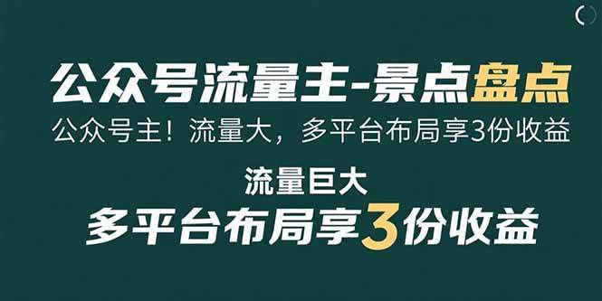 （15553期）公众号流量主-景点盘点 流量巨大 多平台布局享3份收益-大熊网创