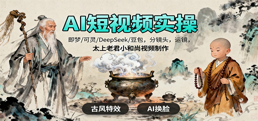 AI短视频实操，即梦/可灵/DeepSeek/豆包，分镜头，运镜，太上老君小和尚视频制作-大熊网创