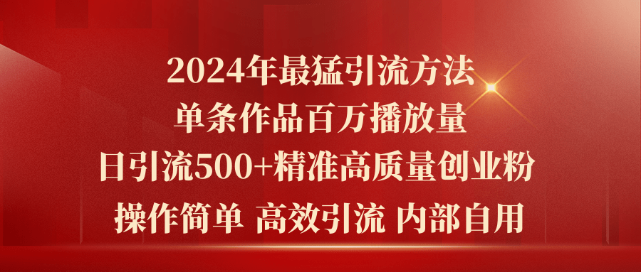 （10920期）2024年最猛暴力引流方法，单条作品百万播放 单日引流500+高质量精准创业粉-大熊网创