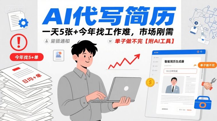 AI代写简历，一天5张+今年找工作难，市场刚需，单子做不完【附AI工具】-大熊网创