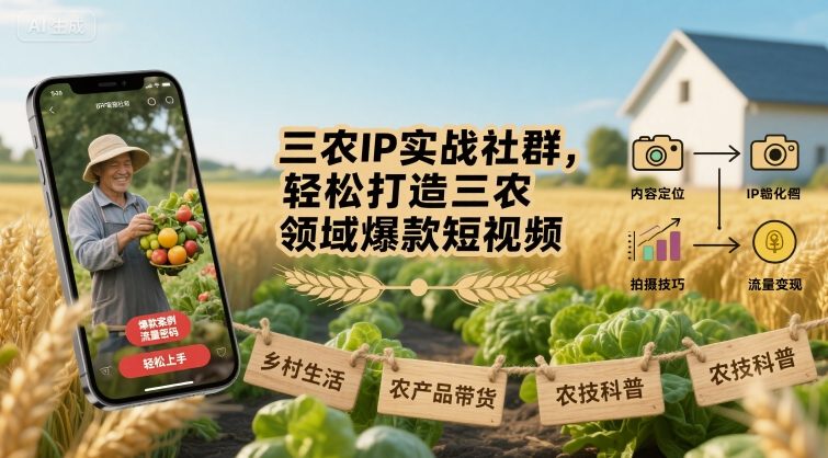 三农IP实战社群，轻松打造三农领域爆款短视频-大熊网创