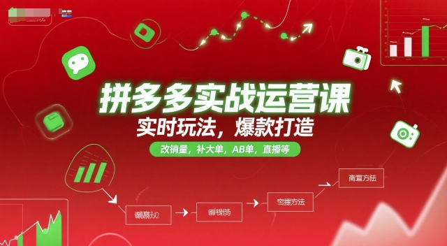 拼多多实战运营课，实时玩法，爆款打造，改销量，补大单，AB单，直播等(更新2025月)-大熊网创