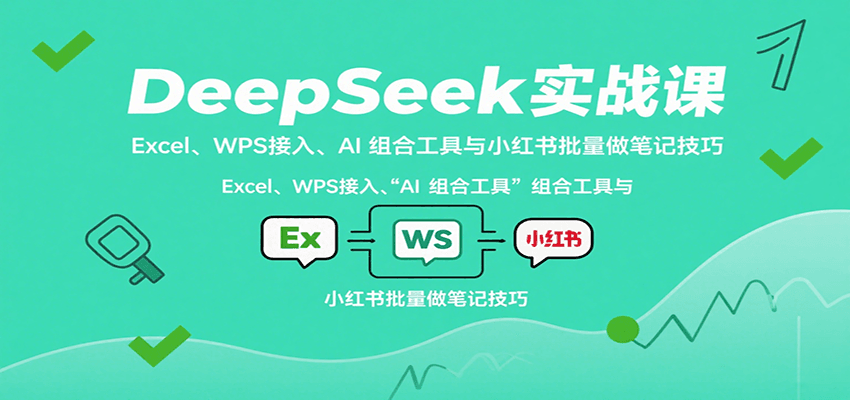 DeepSeek实战课：Excel、WPS接入、AI 组合工具与小红书批量做笔记技巧-大熊网创