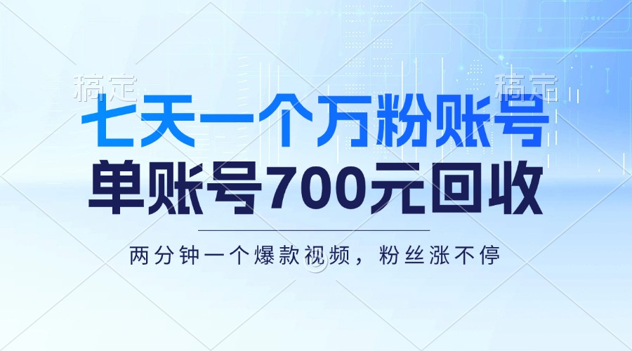 （13062期）七天一个万粉账号，新手小白秒上手，单账号回收700元，轻松月入三万＋-大熊网创