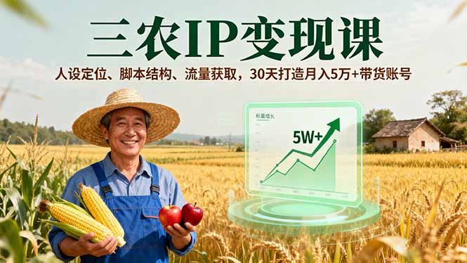 三农IP变现课，人设定位、脚本结构、流量获取，30天打造月入5万+带货账号-大熊网创