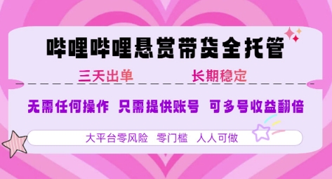 B站悬赏带货全托管，自测稳定，只需提供账号，无需基础，小白宝妈轻松上手，单日稳定3张【揭秘】-大熊网创