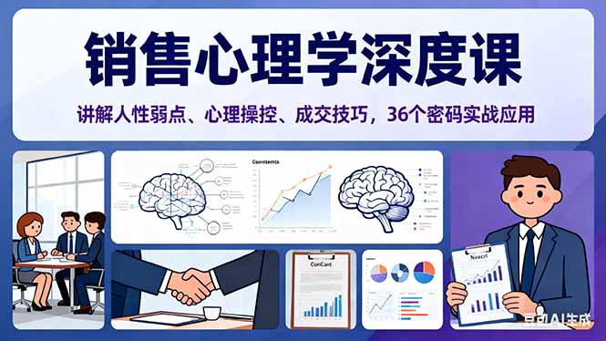 销售心理学深度课，讲解人性弱点、心理操控、成交技巧，36个密码实战应用-大熊网创