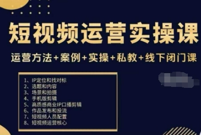 短视频运营实操课，运营方法+案例+实操+私教+线下闭门课-大熊网创
