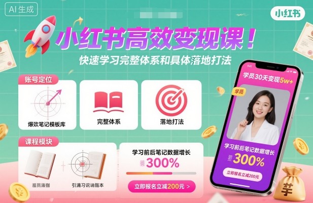 小红书高效变现课，快速学习小红书完整体系和具体落地打法-大熊网创