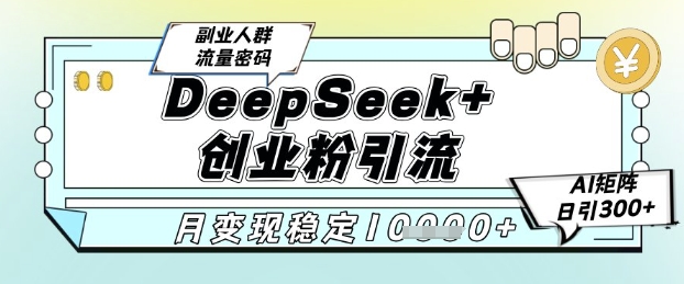 DeepSeek+创业粉精准引流，全新分享课4.0玩法，AI矩阵日引300+，多种变现方式，稳定月入1W-大熊网创