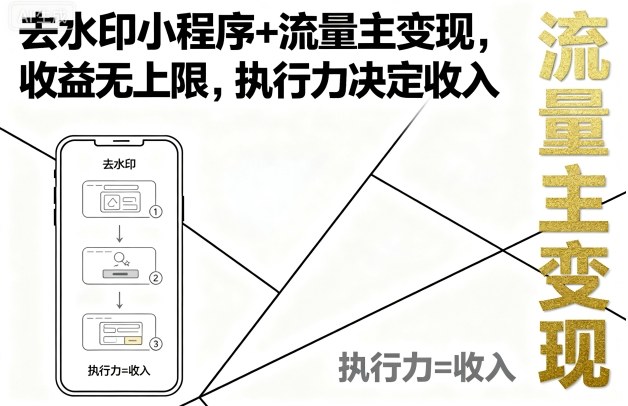 去水印小程序+流量主变现，收益无上限，执行力决定收入-大熊网创