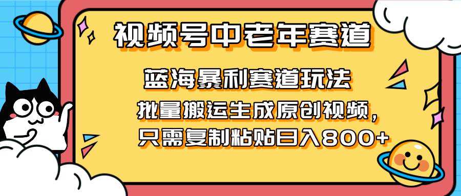 （14314期）2025视频号中老年短视频蓝海暴利风口！复制粘贴搬运视频单日赚800+，无…-大熊网创