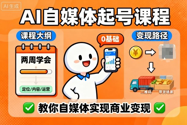 AI自媒体起号课程，0基础小白两周学会，教你自媒体实现商业变现-大熊网创