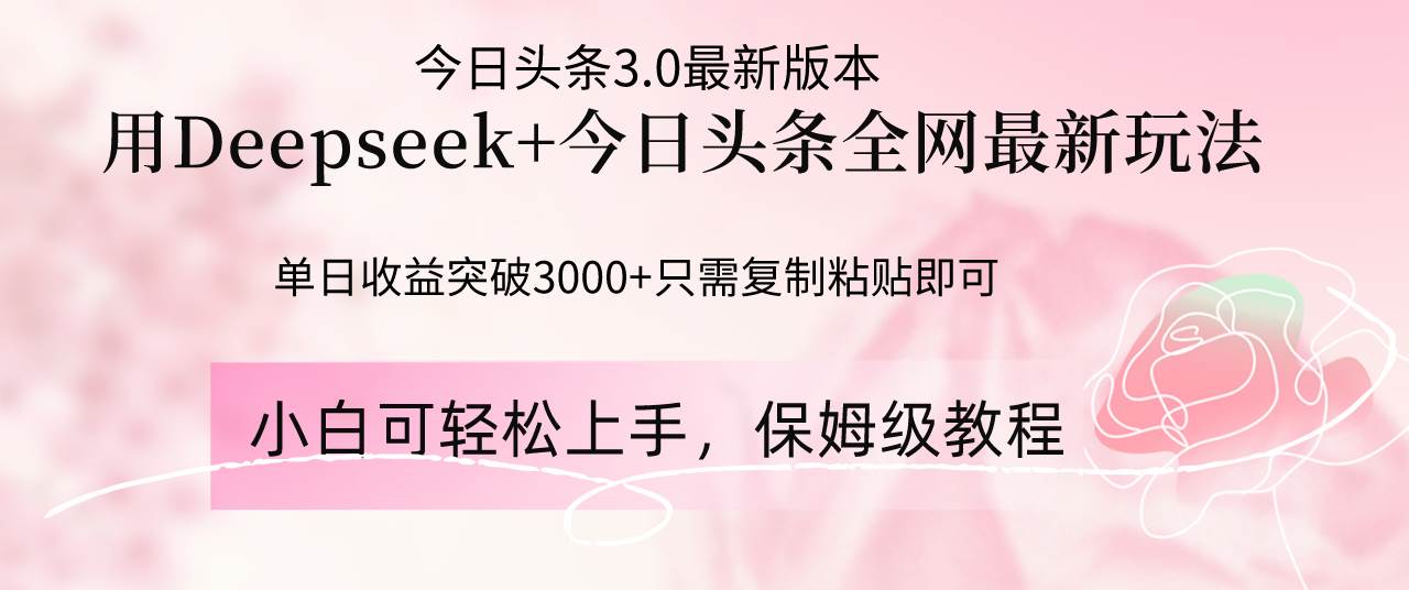 （14452期）Deepseek结合今日头条全网最新玩法，单日收益突破3000+，只需要简单的…-大熊网创