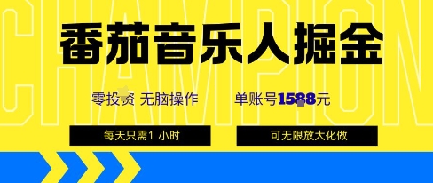 番茄音乐人掘金，单账号最高可撸1k+，可无限矩阵去做，零投入-大熊网创