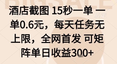 酒店截图15秒一单，一单0.6米，每天任务无上限，全网首发可矩阵单日收益3张【揭秘】-大熊网创