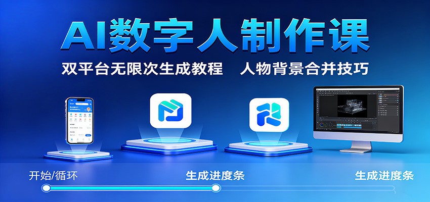 AI数字人制作课：双平台无限次生成教程，人物背景合并技巧-大熊网创