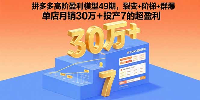 拼多多高阶盈利模型49期，裂变+阶梯+群爆 单店月销30万+投产7的超盈利-大熊网创