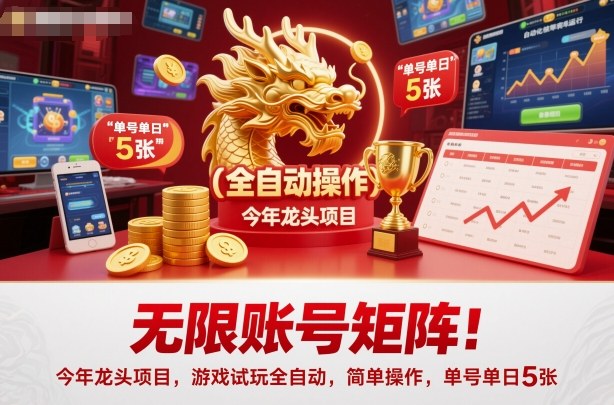 无限账号矩阵！今年龙头项目，游戏试玩全自动，简单操作，单号单日5张【揭秘】-大熊网创