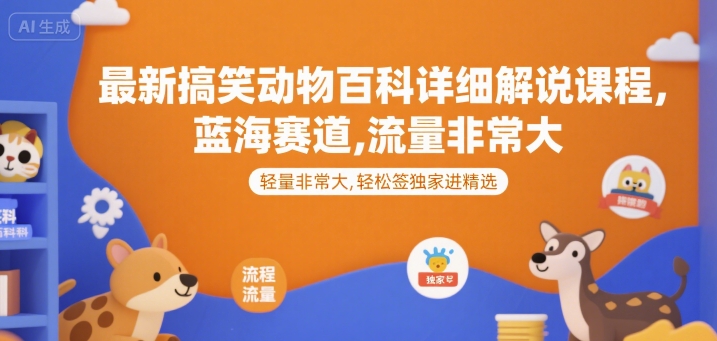 最新搞笑动物百科详细解说课程，蓝海赛道，流量非常大，轻松签独家进精选-大熊网创