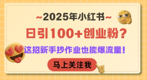 2025年小红书日引100+创业粉？这招新手抄作业也能爆流量！-大熊网创