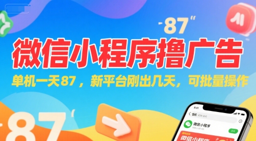 微信小程序看广告，单机一天87，新平台刚出几天，可批量操作，日入5张-大熊网创