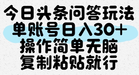 今日头条问答玩法，单账号日入30+，操作简单无脑复制粘贴就行-大熊网创