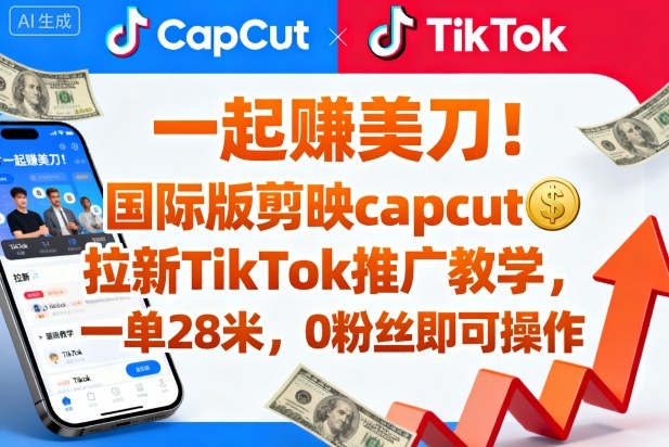 一起賺美刀！国际版剪映capcut拉新TikTok推广教学，一单28米，0粉丝即可操作(附推广入口和教学)-大熊网创